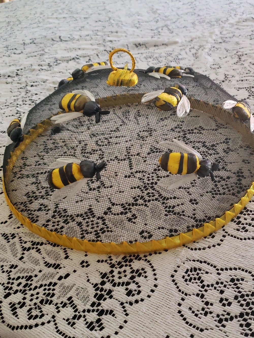 Handmade Yellow & Black Bee Food Cover and Cannister - Home Accents